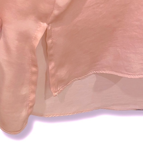 HARVE BENARD Tie Neck Flutter Sleeve Blouse in Soft Pink Satin Sheen Bow Trend - Picture 8 of 11